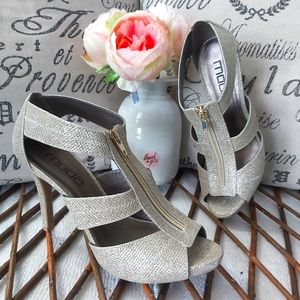 Moda Spana gold glitter high stiletto heels bootie sandals strappy shoes